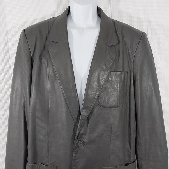 VINTAGE ADAM SPENCER! DOVE GRAY GENUINE LEATHER TAILORED DRESS JACKET! SZ 46R - Picture 4 of 10